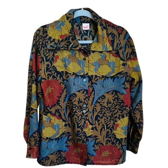 Vintage 80s Mondi Escada Floral Art Blouse Buttons Down Shirt Size 36 Small - Picture 9 of 15